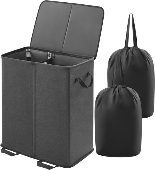 Double Laundry Hamper with Lid and Removable Laundry Bags